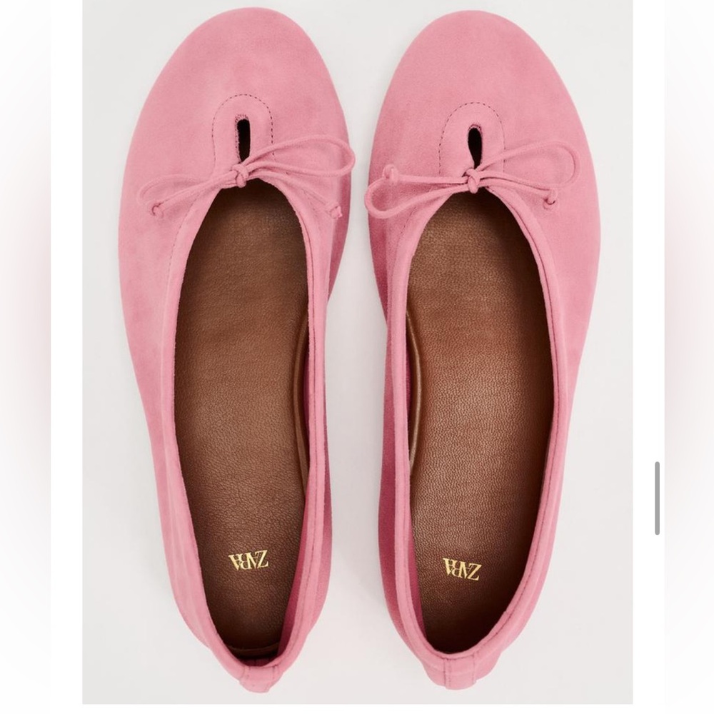 Zara ballet flats with bow. Faux suede Sz 38